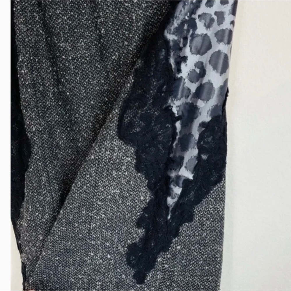 G.I.L.I. Black & Gray Tweed & Leopard Lace Trim Sides Skirt Style #A237483 XXS - Picture 2 of 11